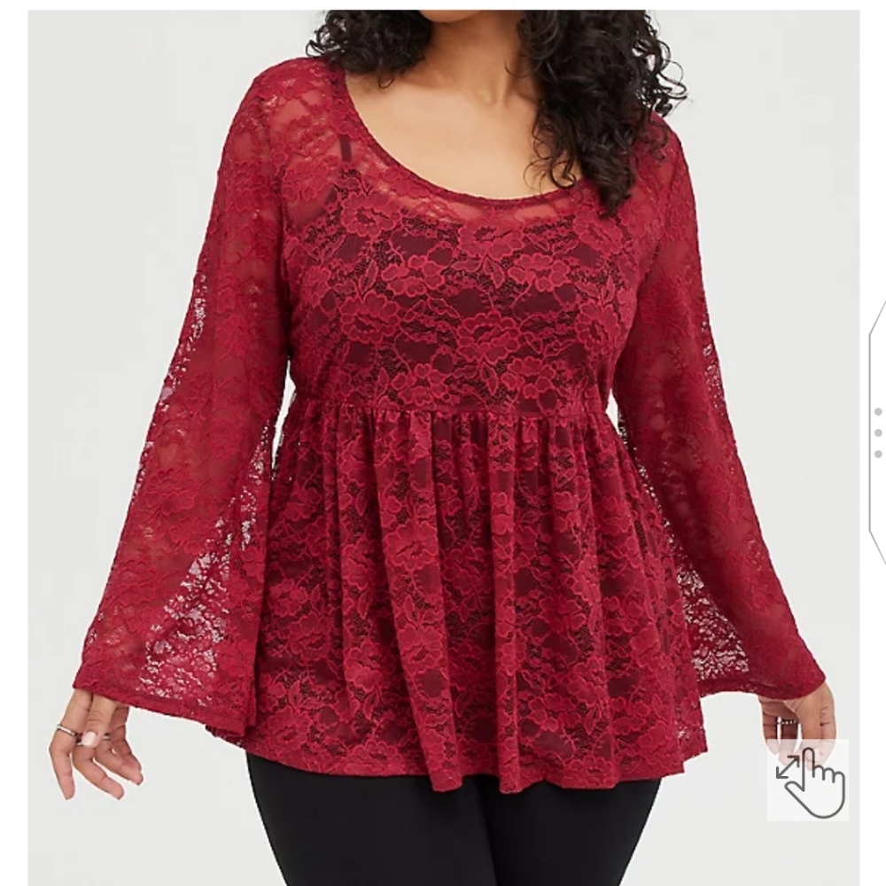 🆕  DEEP RED STRETCH LACE BABYDOLL TOP